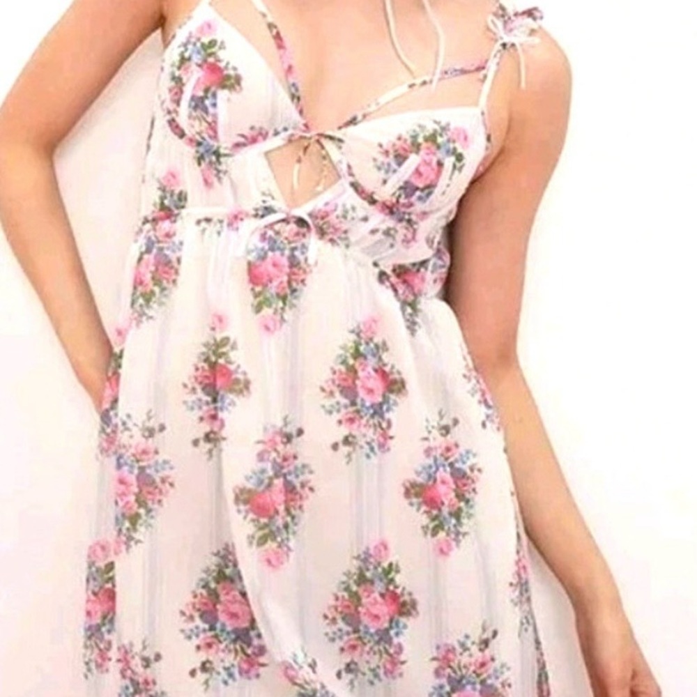 For Love & Lemons Lailah Floral Babydoll Slip‎ Dress Womens XS White Romantic